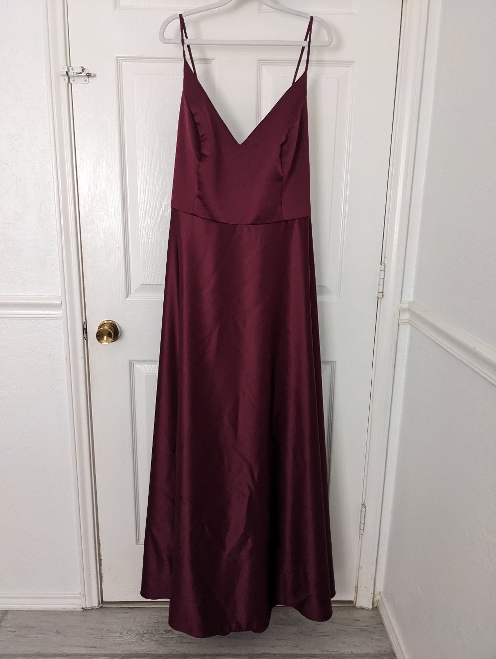 Satin Burgundy Spaghetti-Strap Maxi Dress